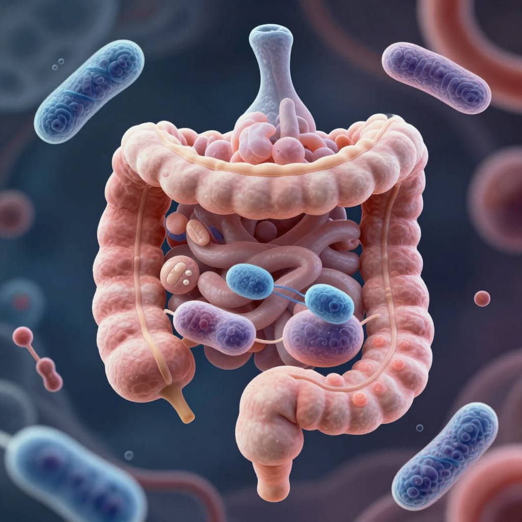 Illustration 3D du microbiote intestinal et des bactéries impliquées dans la régulation de l'inflammation
